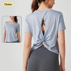 Women's Short Sleeve Yoga Top with Knot Back