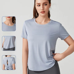 Women's Short Sleeve Yoga Top with Knot Back