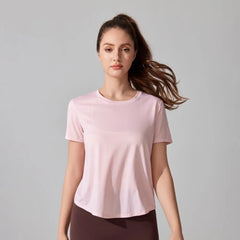 Women's Short Sleeve Yoga Top with Knot Back
